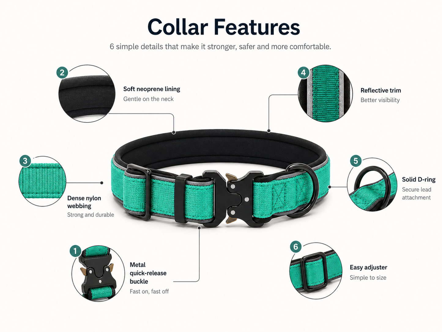 Padded Neoprene Dog Collar — Tactical Style with Zinc Alloy Buckle