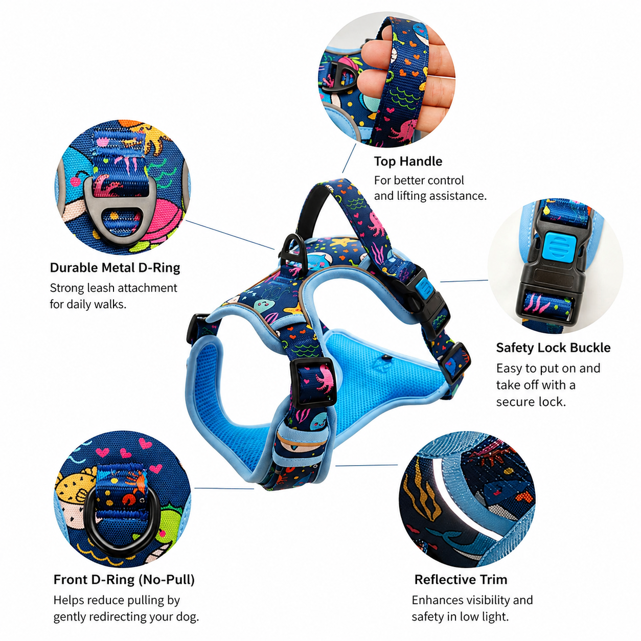 Reflective No-Pull Dog Harness & Matching Lead Set