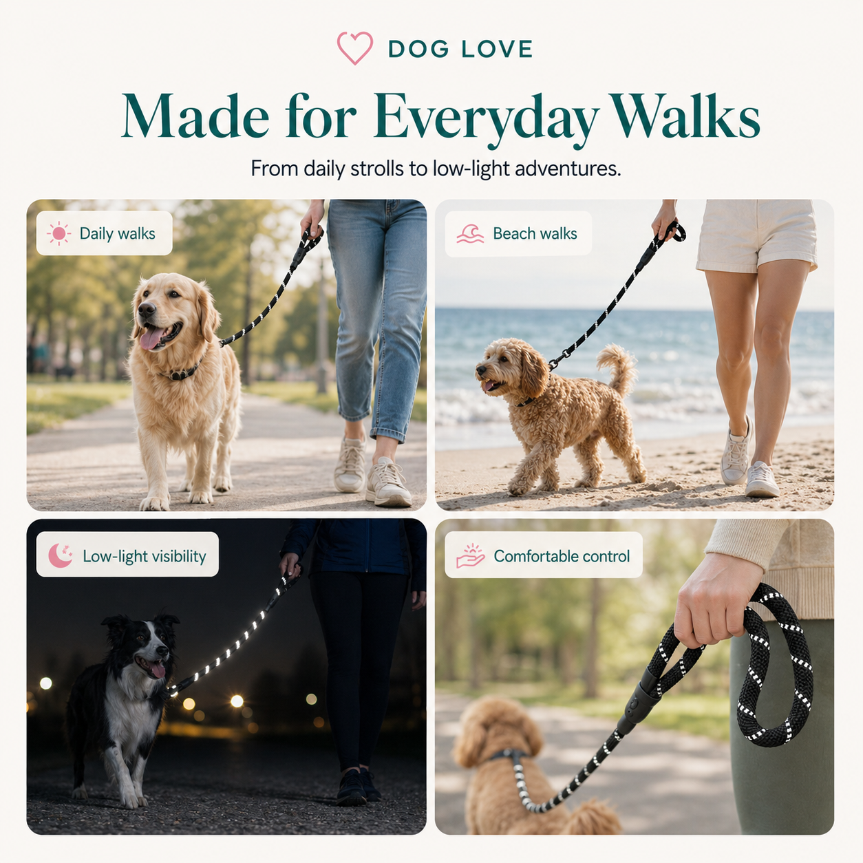 Mountain-Rope Dog Lead — Heavy-Duty 1.5m Lead with Reflective Threads