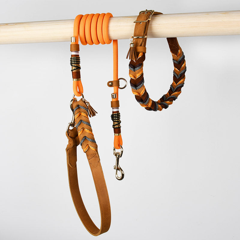 The Heritage Set — Hand-Braided Leather Collar & Lead