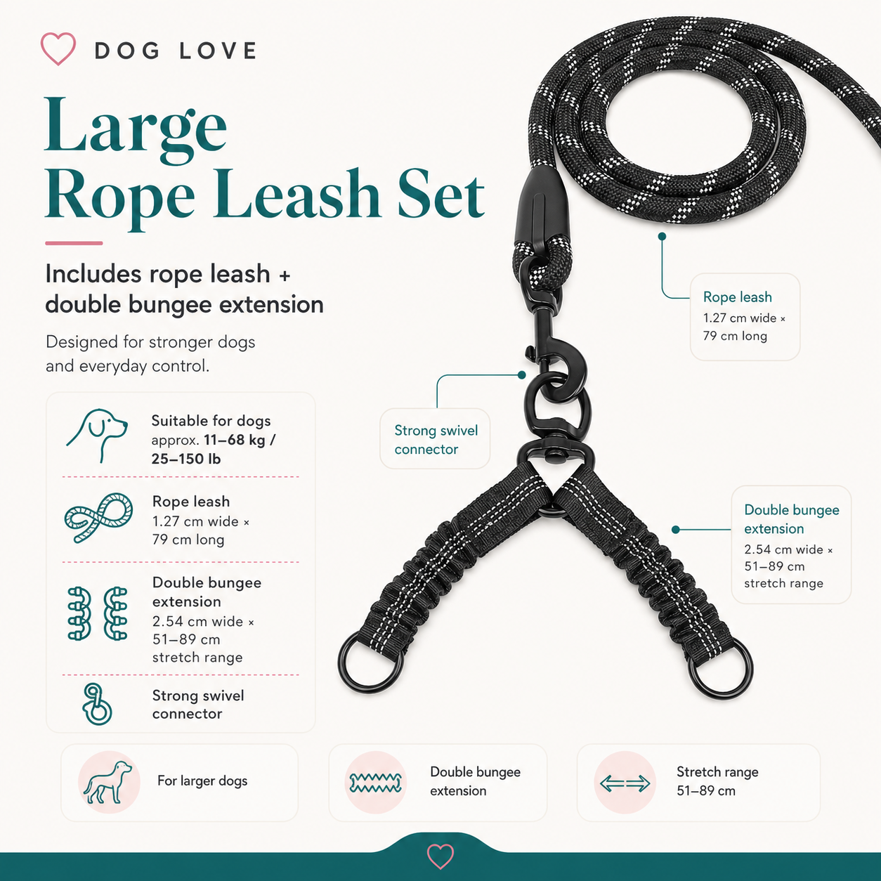 Dual-Handle Bungee Lead — One Lead for One Dog or Two