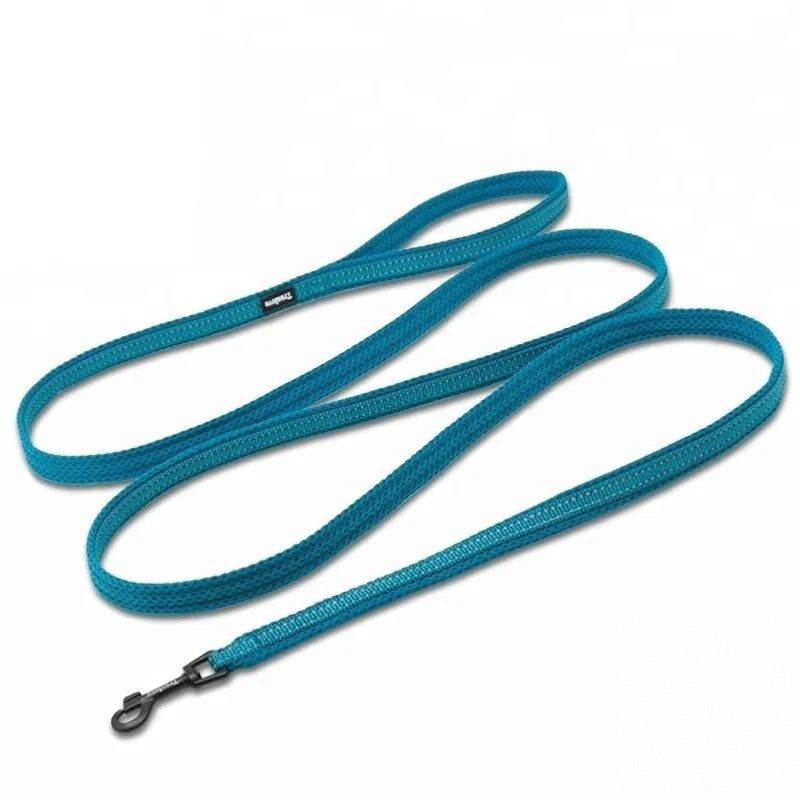 DogLove Pro Signature Lead in Teal laid out flat, showing the padded handle and clip